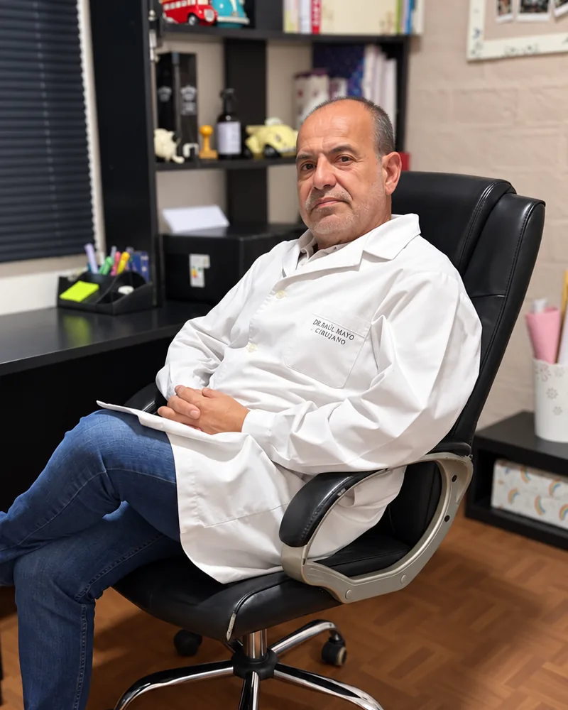 El Dr. Raúl Héctor Mayo en su consultorio